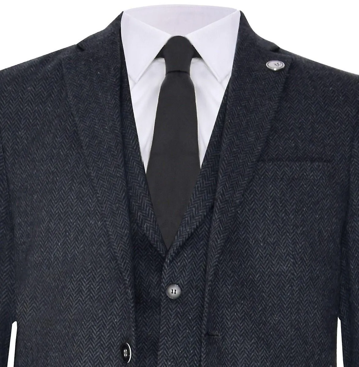 Men's 3 Piece Charcoal Grey Herringbone Tweed Suit