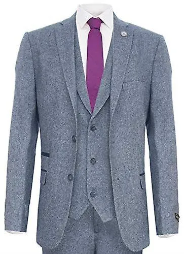 Mens Light Blue 3 Piece Tweed Suit Herringbone Wool