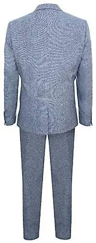 Mens Light Blue 3 Piece Tweed Suit Herringbone Wool