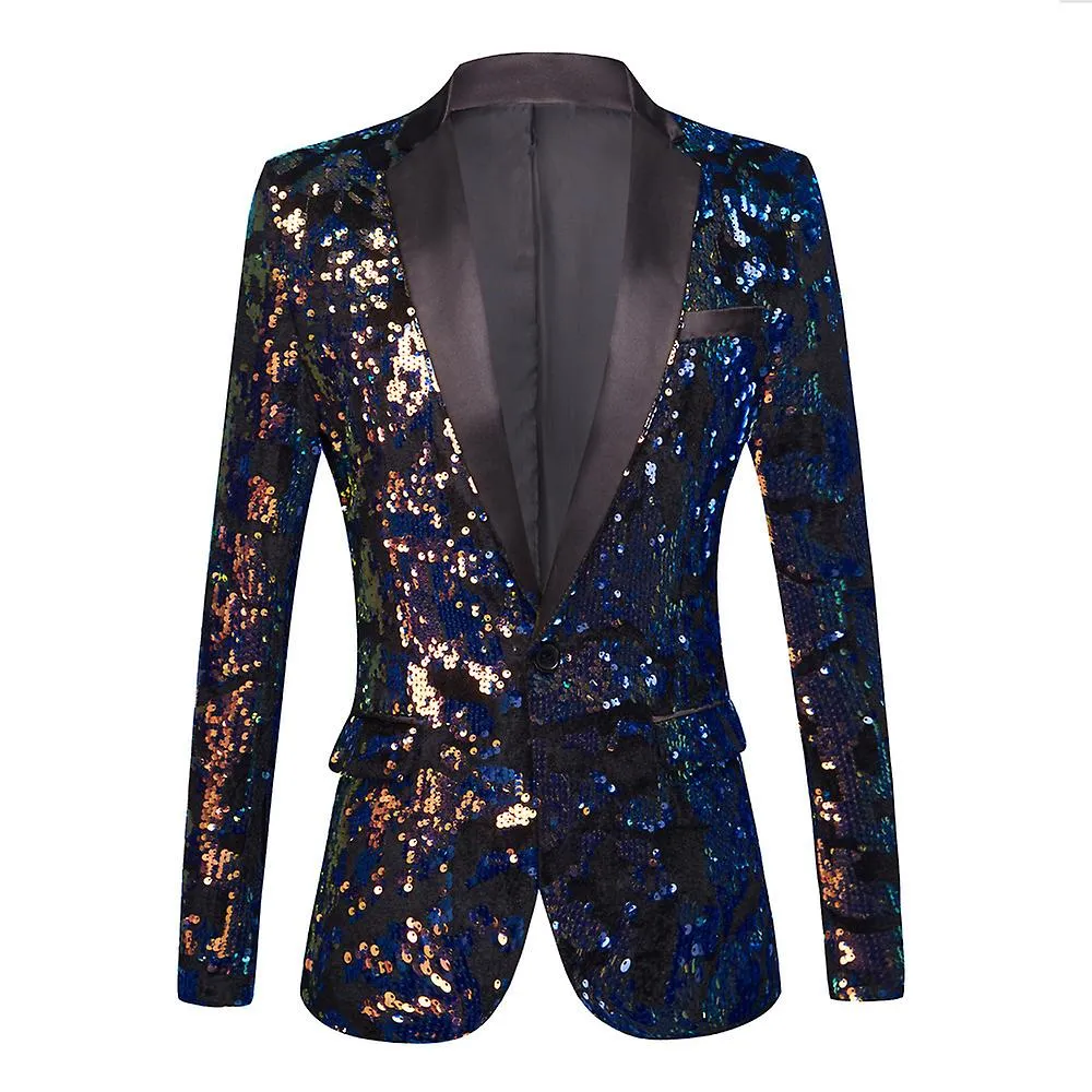 Mens One Button Sequin Dress Suit Party Festival Tuxedo