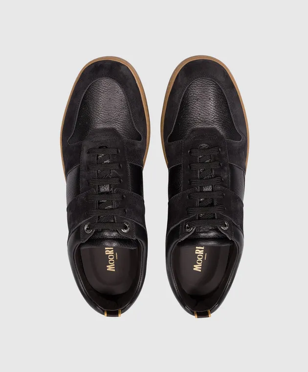 MooRER BANKSY black leather sneakers with embossed logo