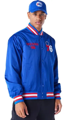 New Era NBA Philadelphia 76ers Satin Bomber Jacket "Blue"