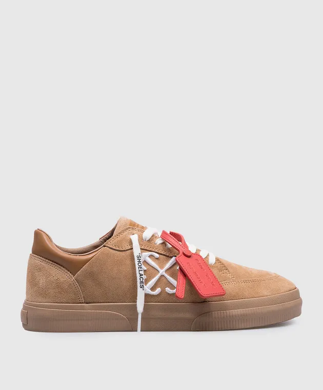 Off-White New Low Vulcanized beige suede sneakers with logo