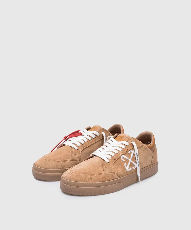 Off-White New Low Vulcanized beige suede sneakers with logo