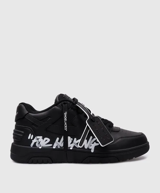 Off-White OUT OF OFFICE black leather sneakers with FOR WALKING print