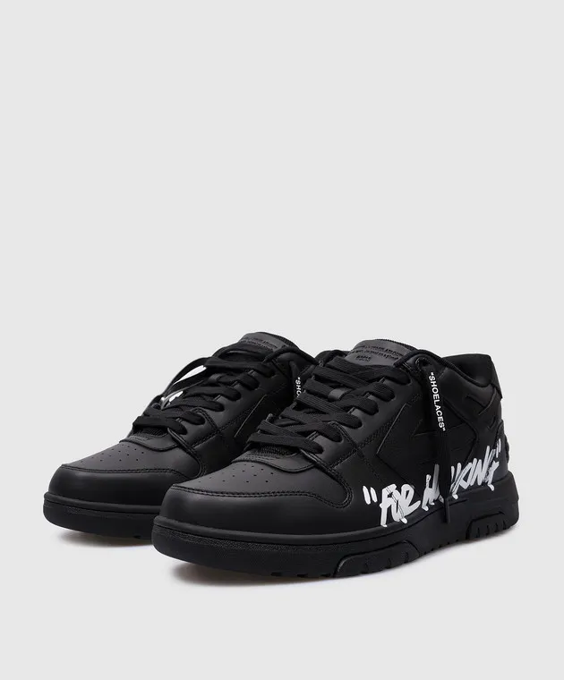 Off-White OUT OF OFFICE black leather sneakers with FOR WALKING print