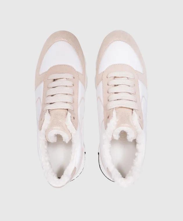 Peserico Beige combination sneakers with logo