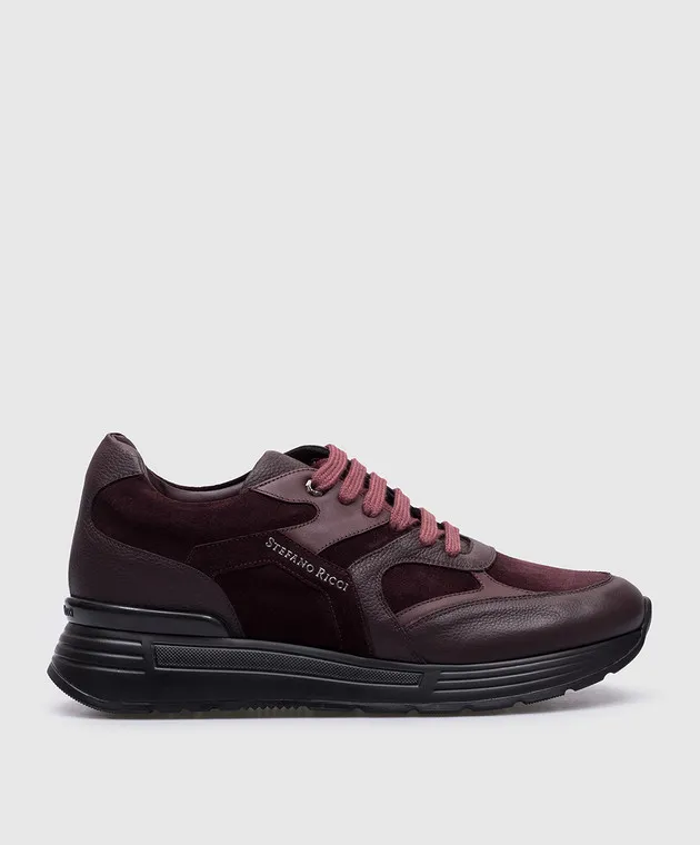 Stefano Ricci Burgundy leather sneakers with textured logo