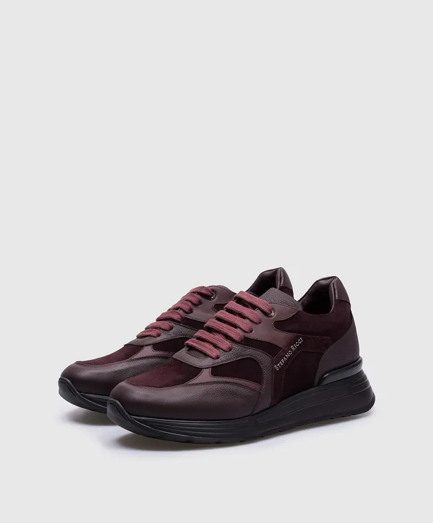 Stefano Ricci Burgundy leather sneakers with textured logo