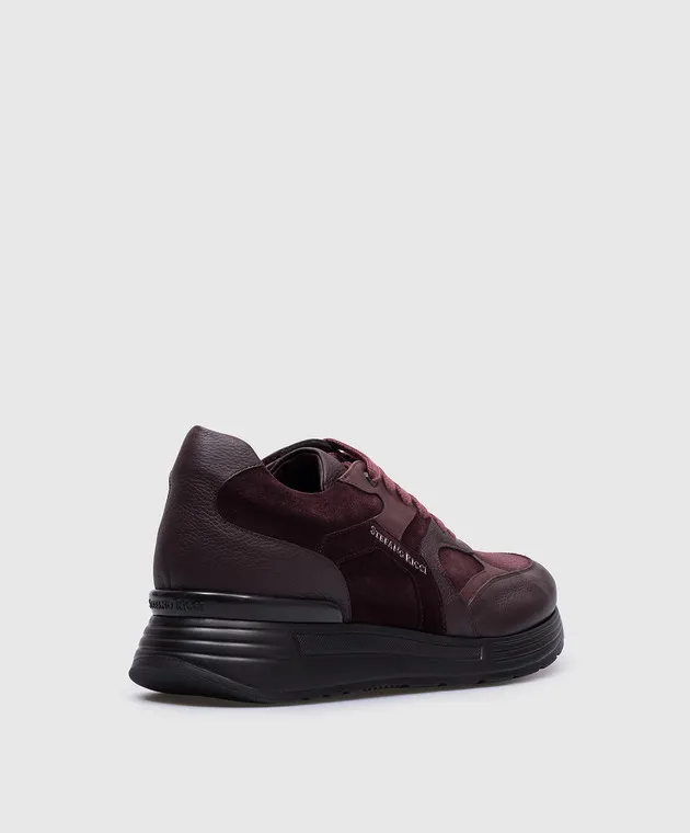 Stefano Ricci Burgundy leather sneakers with textured logo