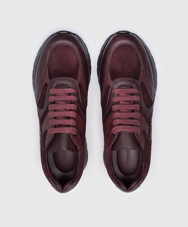 Stefano Ricci Burgundy leather sneakers with textured logo