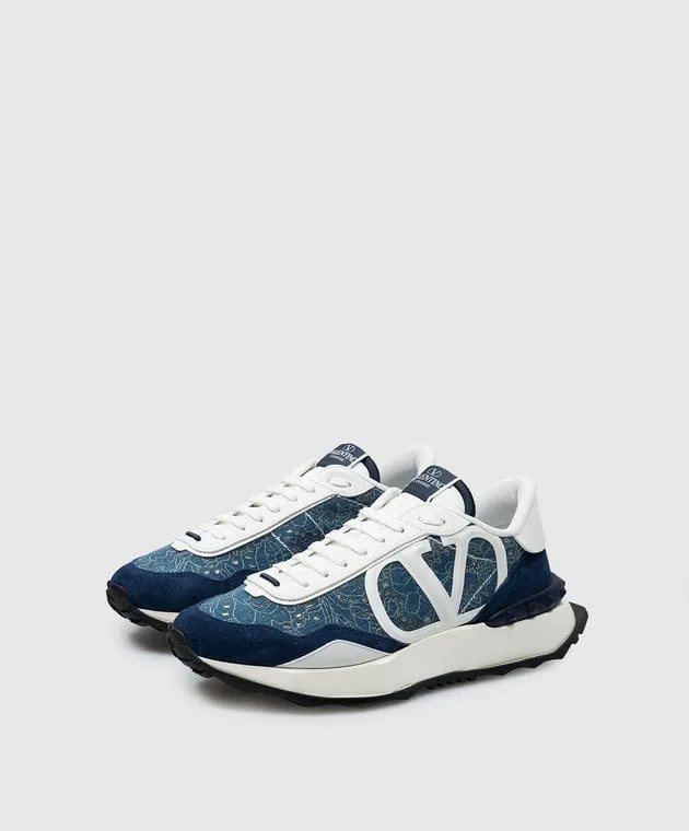 Valentino Blue lacerunner combination sneakers with VLogo logo