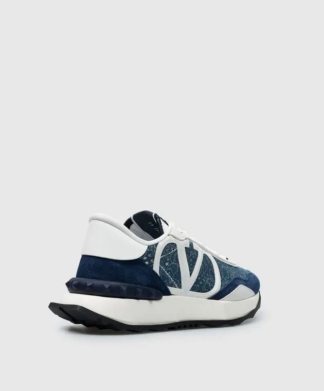 Valentino Blue lacerunner combination sneakers with VLogo logo