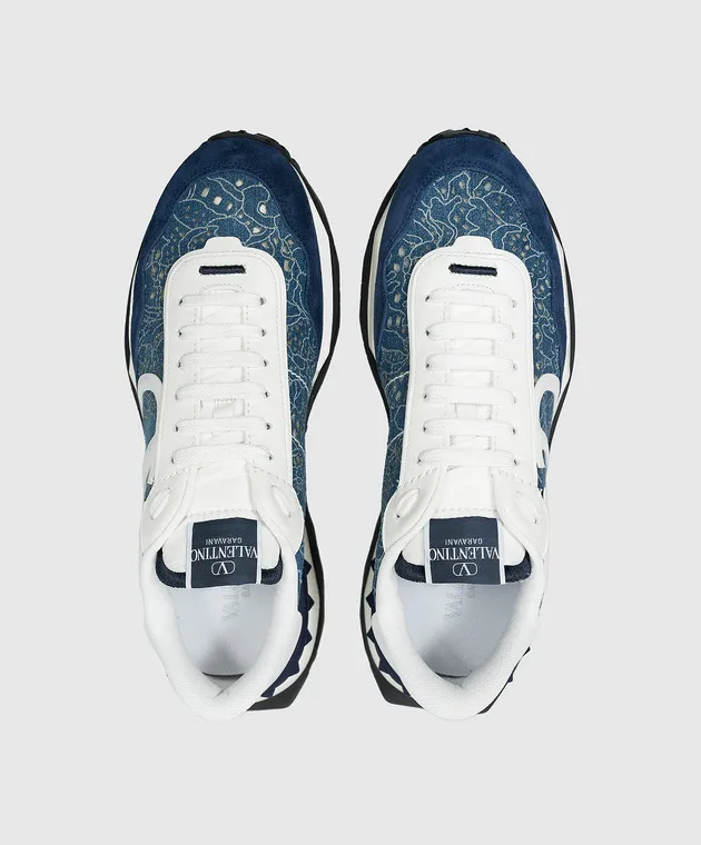 Valentino Blue lacerunner combination sneakers with VLogo logo