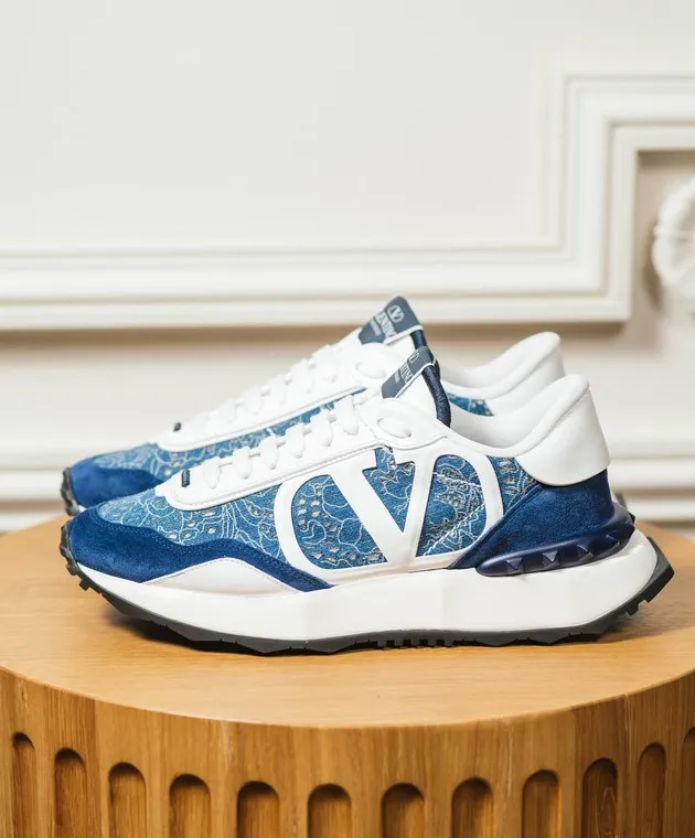 Valentino Blue lacerunner combination sneakers with VLogo logo