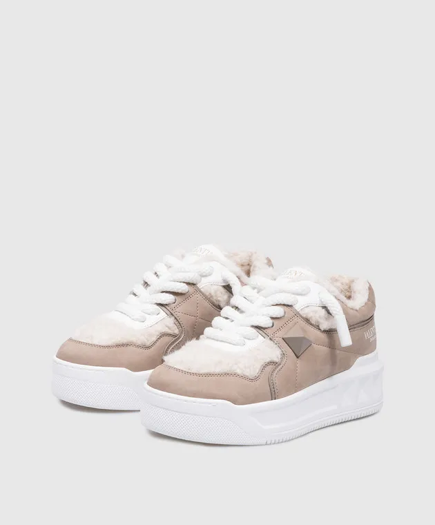 Valentino One Stud XL beige leather sneakers