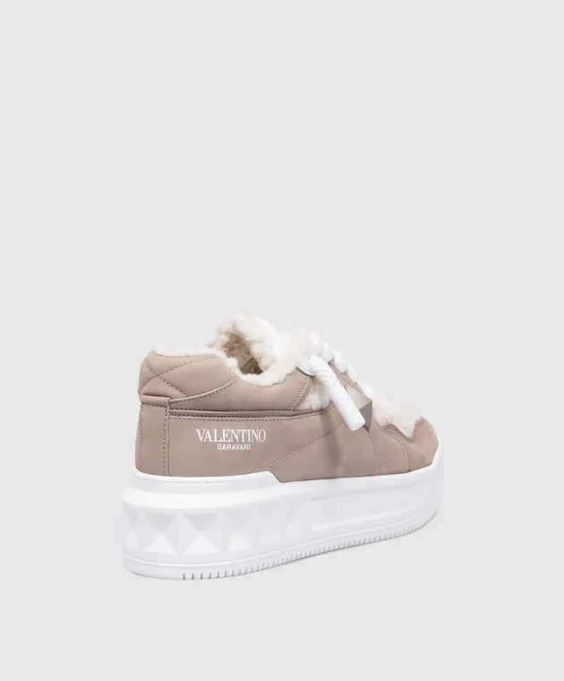 Valentino One Stud XL beige leather sneakers