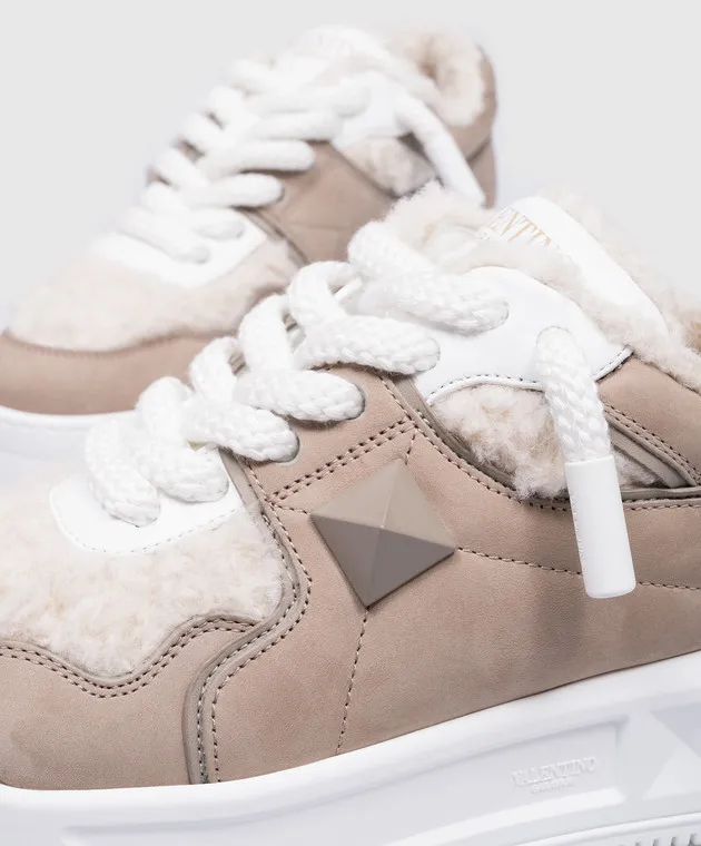 Valentino One Stud XL beige leather sneakers