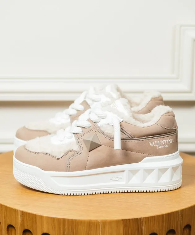 Valentino One Stud XL beige leather sneakers